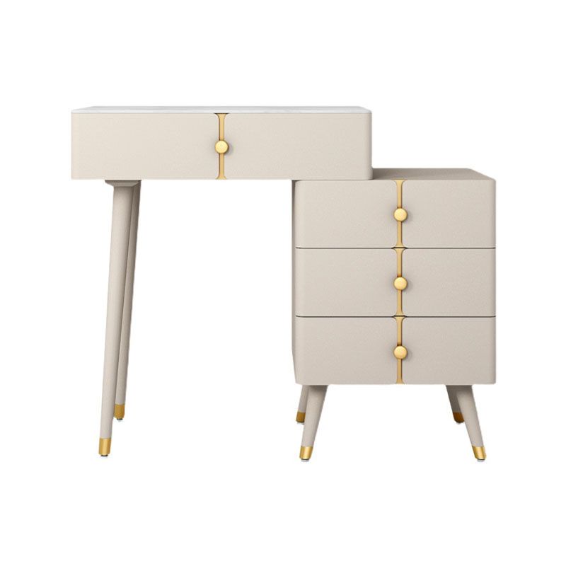 4 Drawers Vanity Set with Stool Glam Stone Top Dressing Table