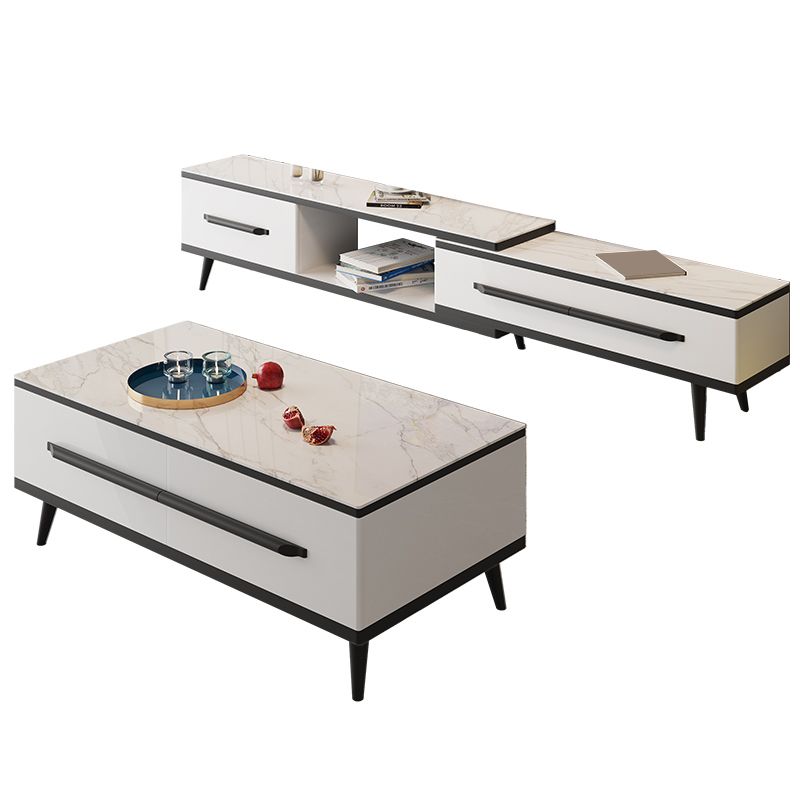Slate Top 4 Legs Coffee Table with Storage Drawers Contemporary White