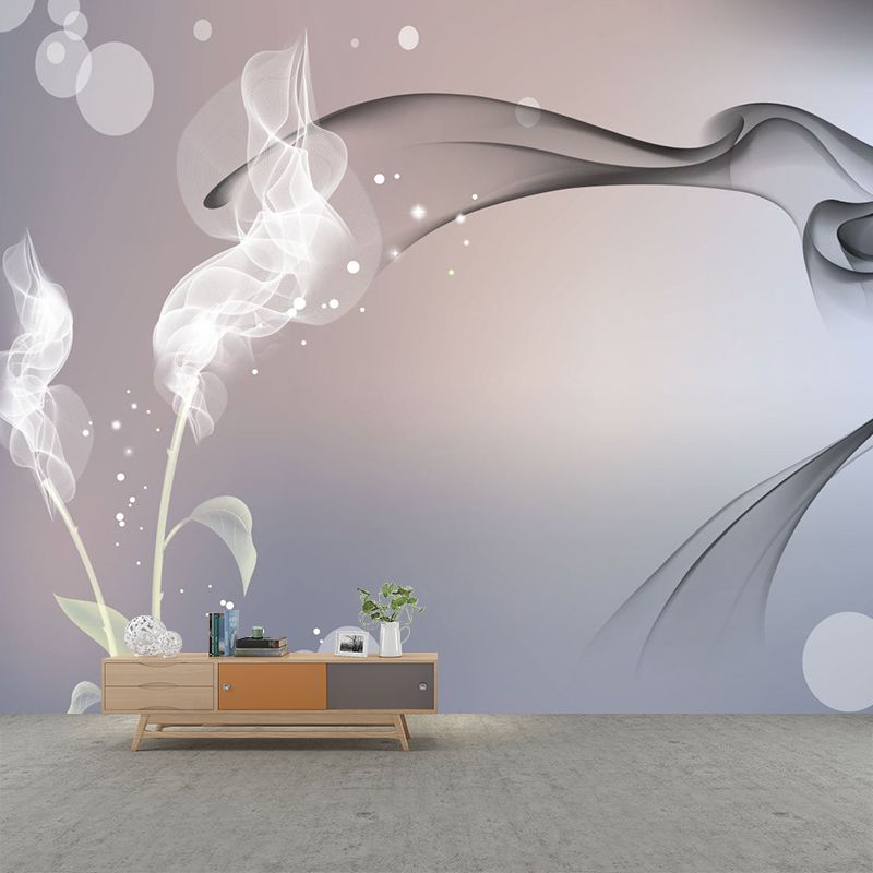 Minimalistisches Blumen-Wandbild für Schlafzimmer, Wanddekoration in Sondergröße in Grau-Rosa