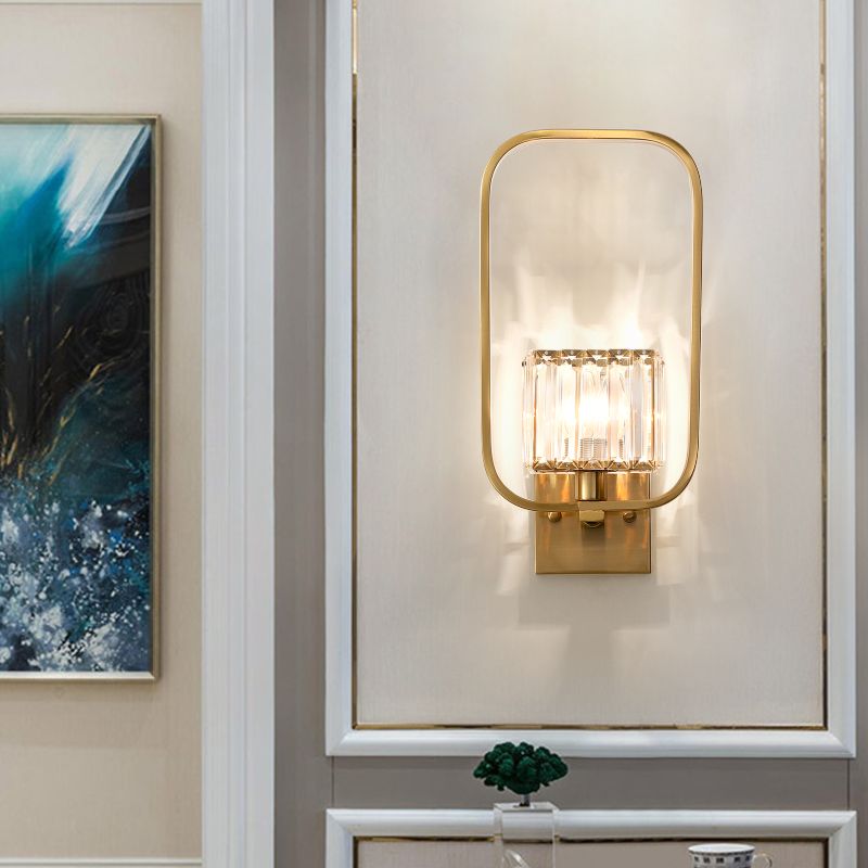 Rechthoek frame wandlamp vintage metaal 1 kop wand sconce verlichting met kristallen vierkante tint in goudafwerking
