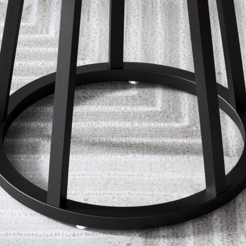 Round Black Iron Base Dining Table Modern Stone Pedestal Table