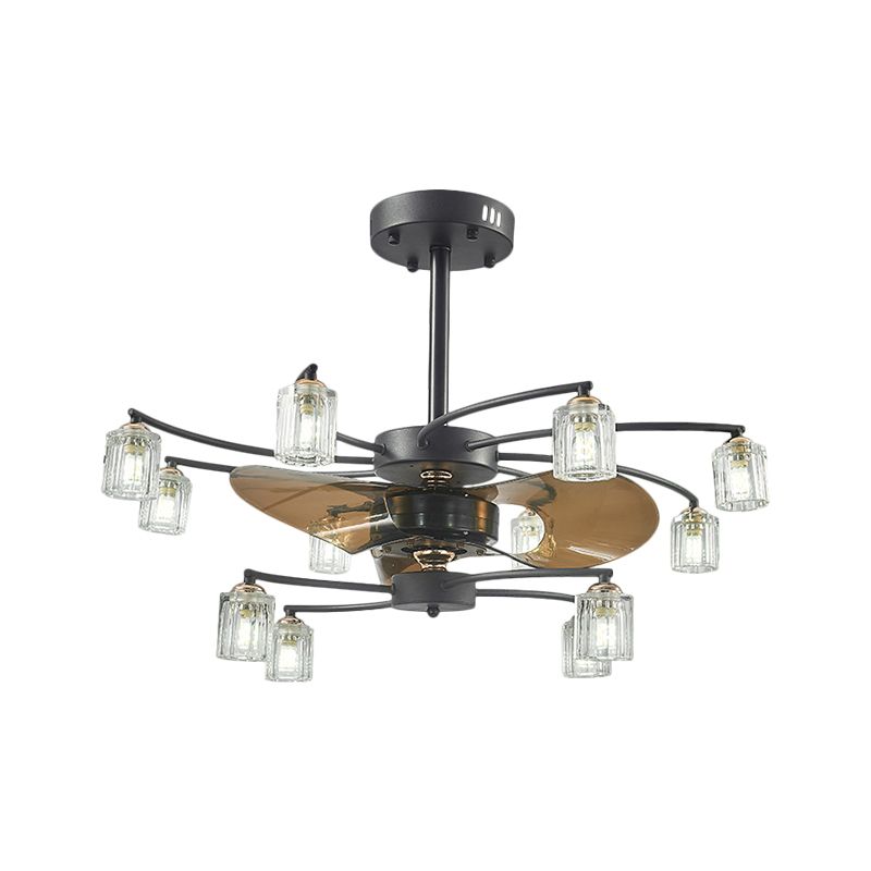 12 bulbes pendant ventilateur léger les bras tourbillonnants traditionnels cingler le cylindre 3 lames Mont semi-flush, 31,5 "de large