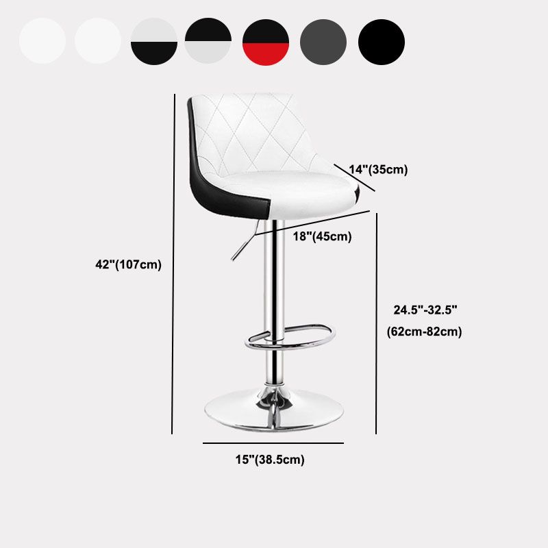 Contemporary Metal Barstool Low Back Faux Leather Footrest Furniture for Bar