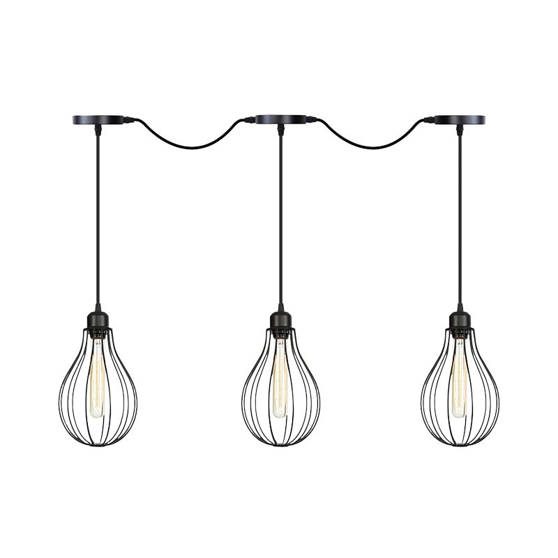 3/5/7-Bulb Multi Light Pendant Chandelier Industrial Pear Cage Iron Hanging Light Kit in Black