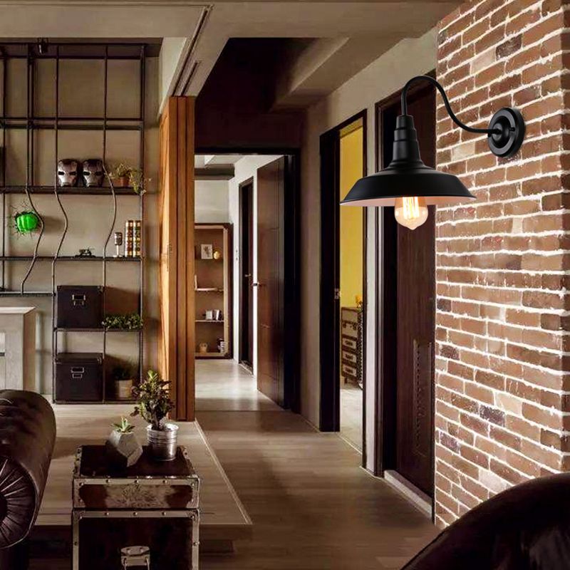 Cone Sconce Lamp Industrial Antique Metal 1-Light Wall Sconce Lighting in Black