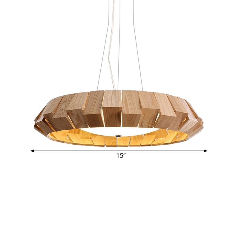 Rundkante runde LED-Anhänger Beleuchtung Asien Stil Naturholz Lounge hängende Licht mit Milchglasdiffusor