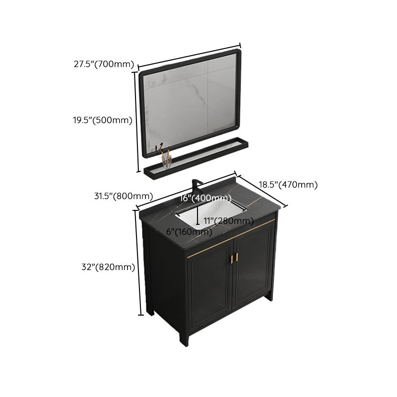 Black Bath Vanity Single Sink Metal Frame Mirror Vanity with Soft Close Door