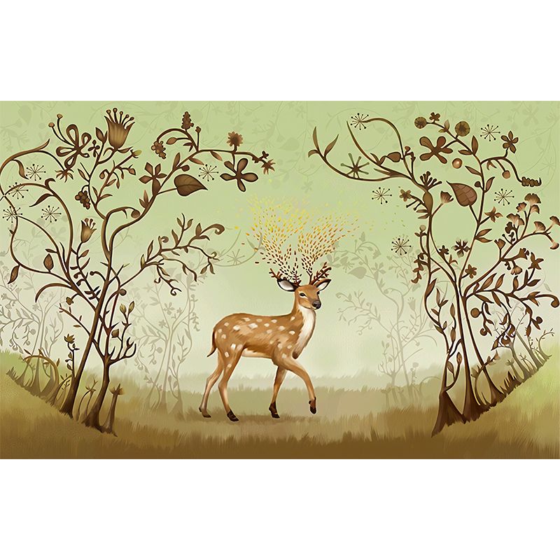 Whole Mural Wallpaper Turquoise Deer and Branch Non-Woven Wall Covering for Home Decor, Made to Measure