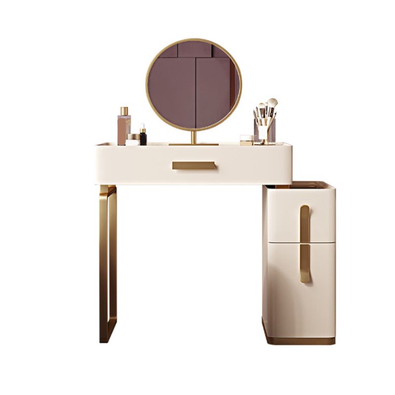 Glam Brown Glass Top Vanity Table 25.6" W 3 Drawers Dressing Table with Mirror & Stool