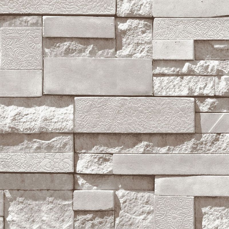 Patterned Bricks and Rocks Wallpaper Light Color Steampunk Wall Covering for Home