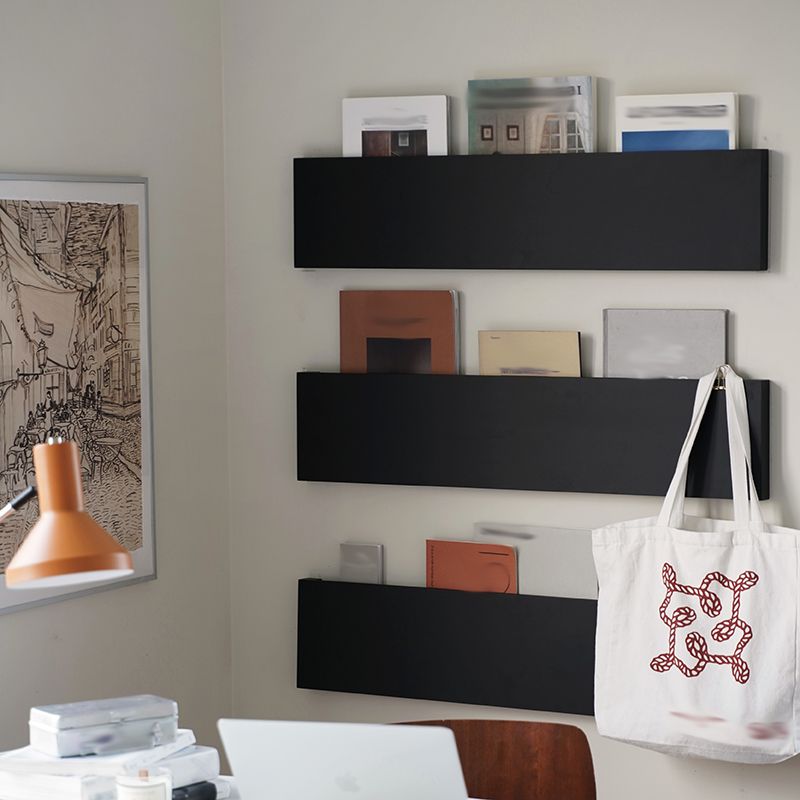 Wall Mounted Bookshelf Modern Style Metal Shelf Bookcase in Black