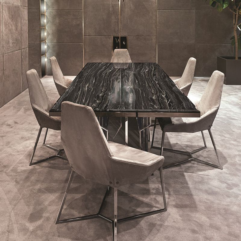 Luxury Style Marble Dining Table Single Pedestal Base Rectangle Table for Home