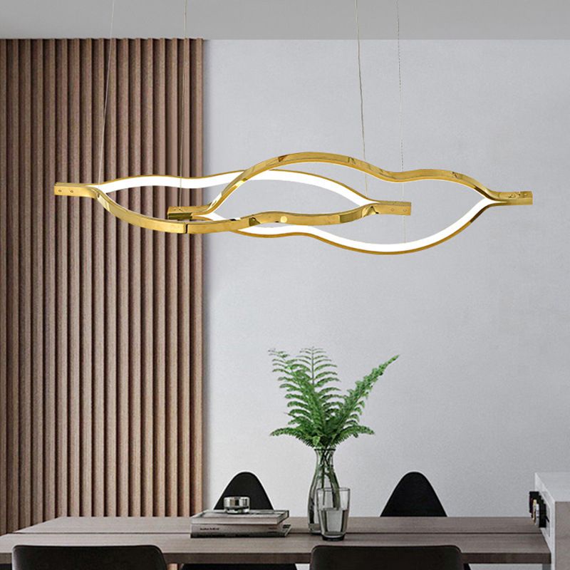Metal Linear Shape Chandelier Light Modern Style 2 Lights Chandelier Light Fixture in Gold