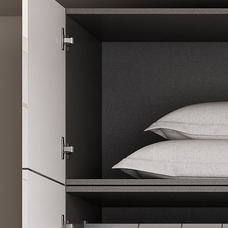 White Paint Light Luxury Wooden Wardrobe with Shelves and Sliding Door