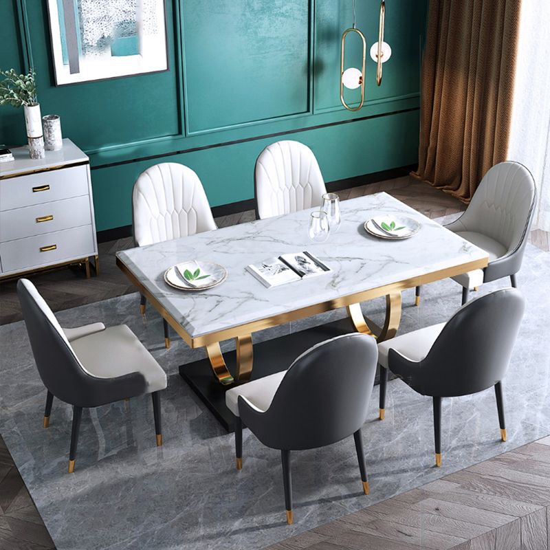 Luxury Marble Dining Table for Restaurant Rectangle Table with Metal Pedestal in Gold