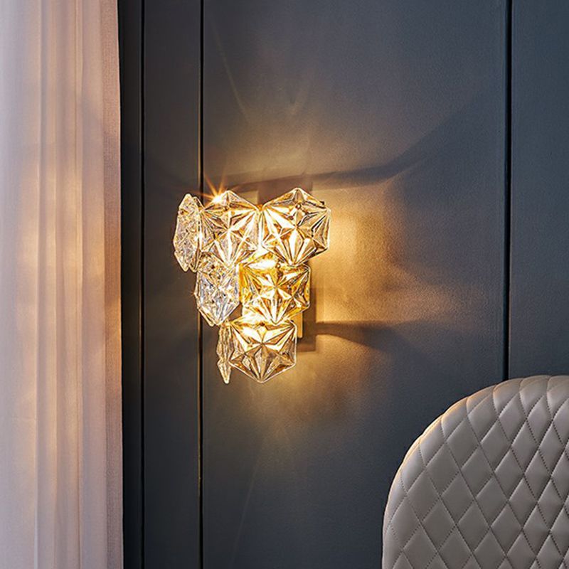Clear Glass Hexagon Wall Light Postmodern Gold Finish Sconce Lighting Fixture for Bedroom