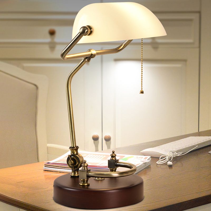 1 Bulb Pull Chain Night Lamp Vintage Green/White Glass Table Light with Swivel Shade for Living Room