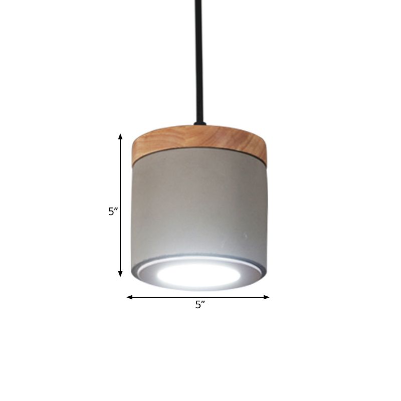 Cylindrical Dining Room Pendant Antiqued Cement LED Grey Hanging Light Fixture in Warm/White Light