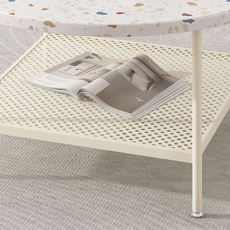 17"H Contemporary Coffee Table White Coffee Cocktail Table with Storage