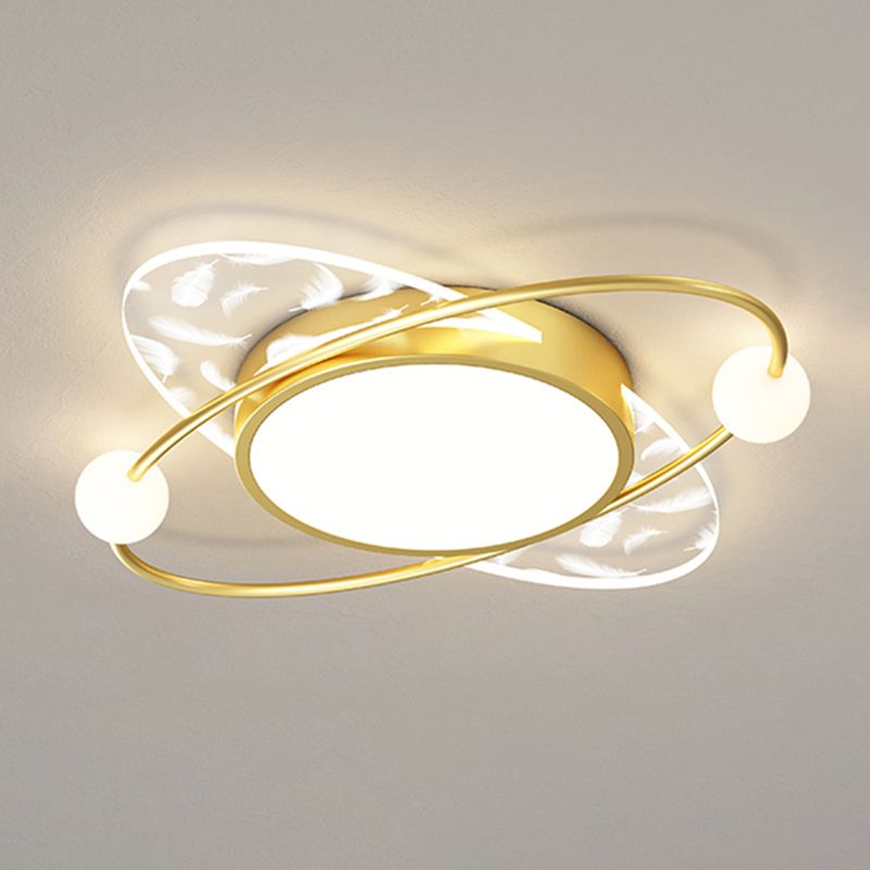Luz de techo de pluma LED contemporánea de montaje ovalado de acrílico para dormitorio