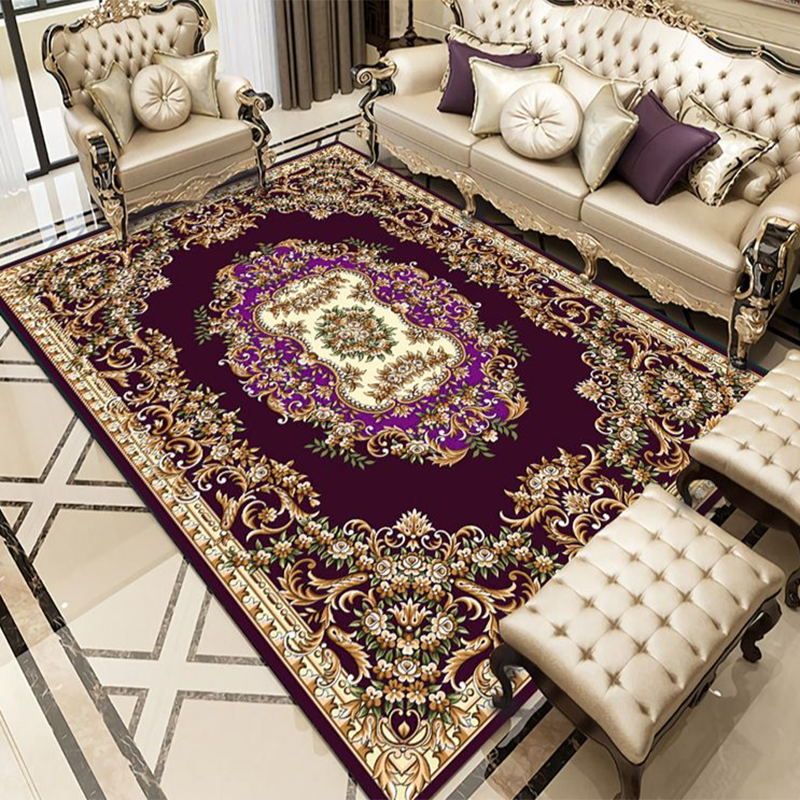 Classic Medallion Carpet Green Polyester Area Carpet Anti-Split Backing Rug for Living Room