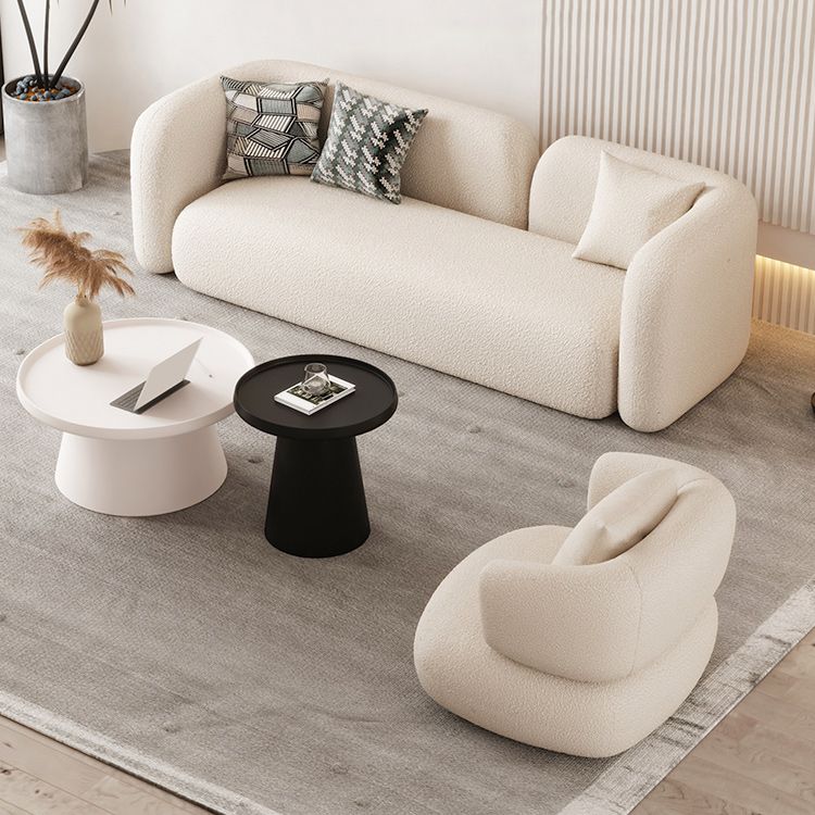 Contemporary 28.74" H White Wool Tuxedo Arm Sofa for Living Room