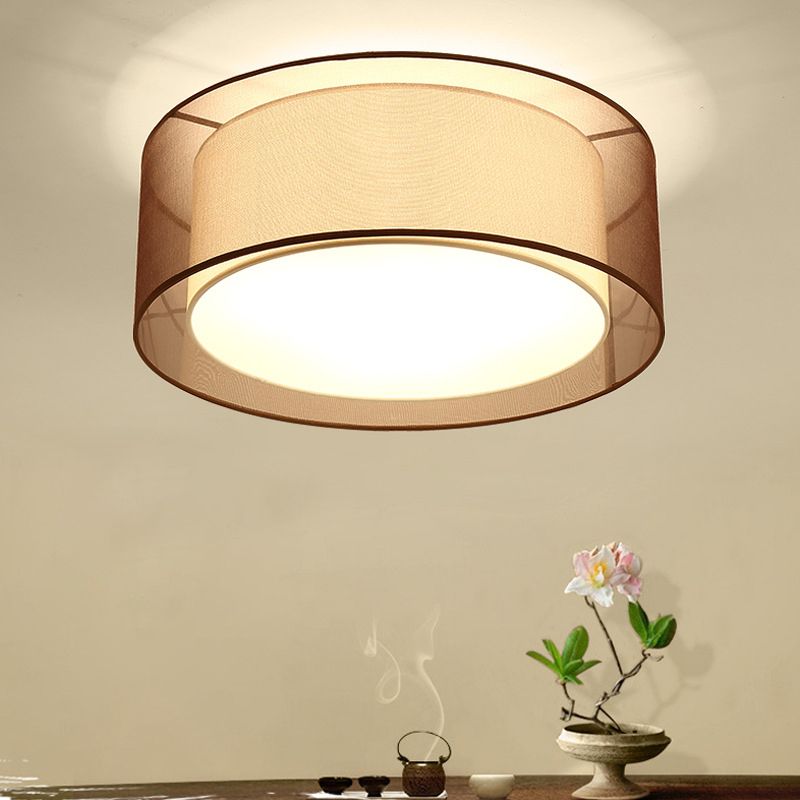 Plafonnier en fer forgé de style classique traditionnel, montage encastré géométrique d'intérieur avec abat-jour en tissu de lin