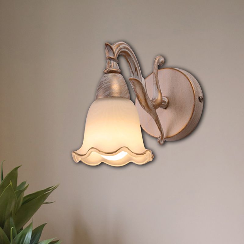 1/2/3-Head Wall Mounted Light Traditional Style Petal Shade Frosted Glass and Metal Wall Lighting in Copper/White