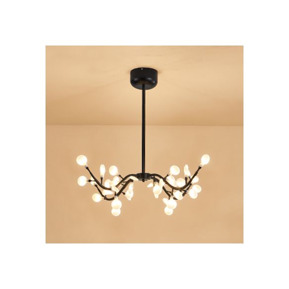 Leaf-Shaped Chandelier Light Contemporary Acrylic 36 Lights Dining Room Hanging Lamp in Black