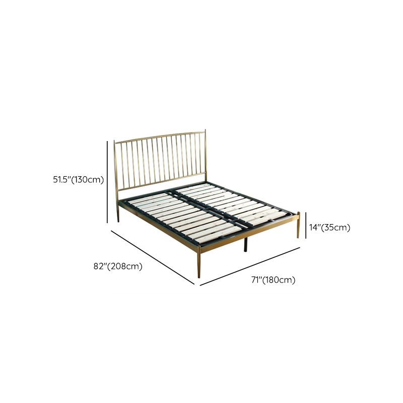 Gold Slat Bed Glam No Distressing Open-Frame Bed with Headboard