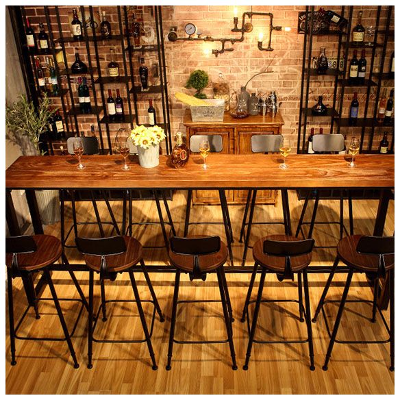 Modern 1/11 Pieces Bar Table Set Rectangle Wood Counter Table with High Stools for Cafe