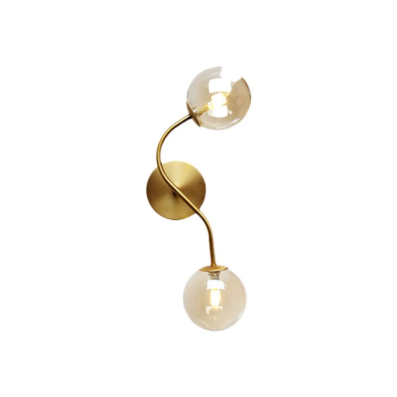 Ball Stairway Wall Mount Light Clear/Tan Glass 2-Light Post Modern LED Wall Lamp Sconce in Brass