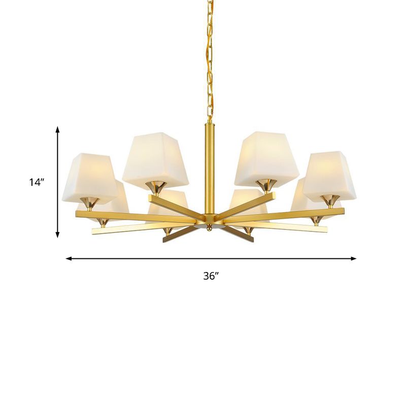 Frosted Glass Brass Pendant Lamp Tapered 8 Light Traditional Chandelier Light Fixture with Sunburst Design