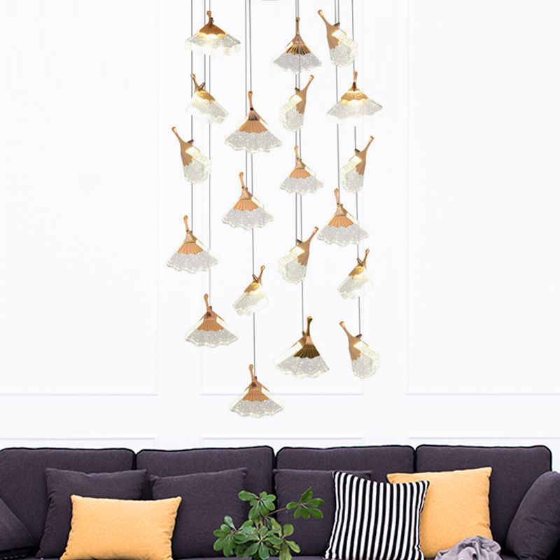 24 Heads Acrylic Suspension Lamp Contemporary Gold Ginkgo Leaf Stair Cluster Pendant Light