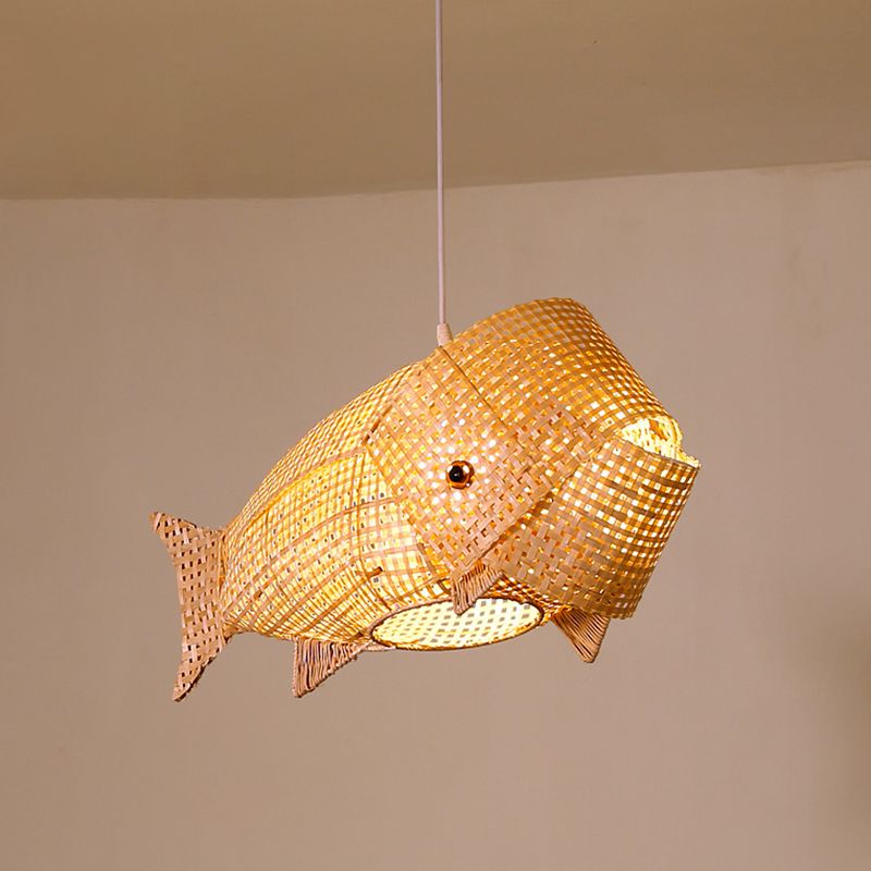Bamboo Japanese Pendant Light Creative Fish 1-Light Hanging Ceiling Light