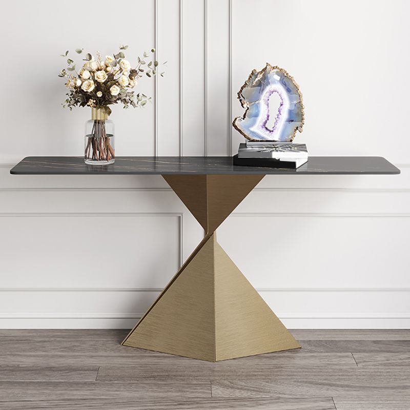Modern Rectangular Console Table Stone Console Sofa Table in Gold and Black