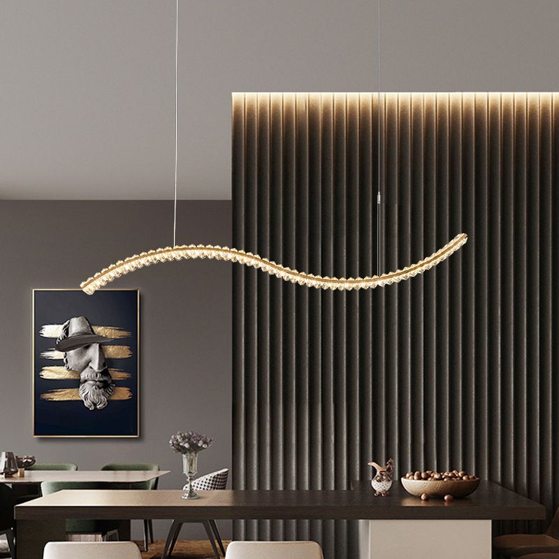 Modern LED Island Light Gold Wavy Crystal Suspension Light for Dining Room