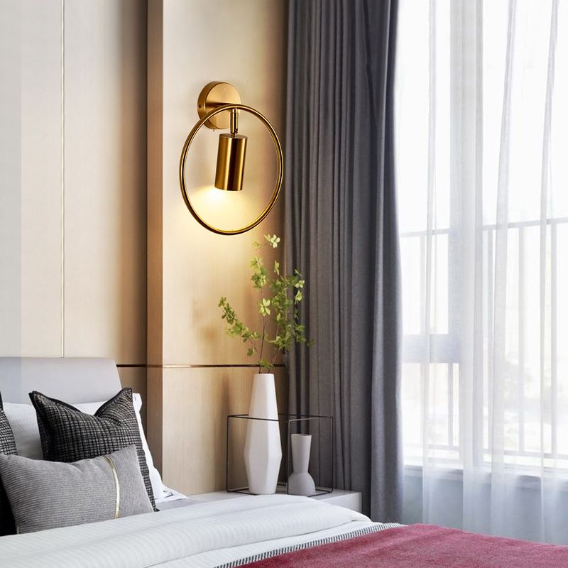 Modern Style Simplicity Wall Sconce Metal Ring Design Single Bulb Bedside Light