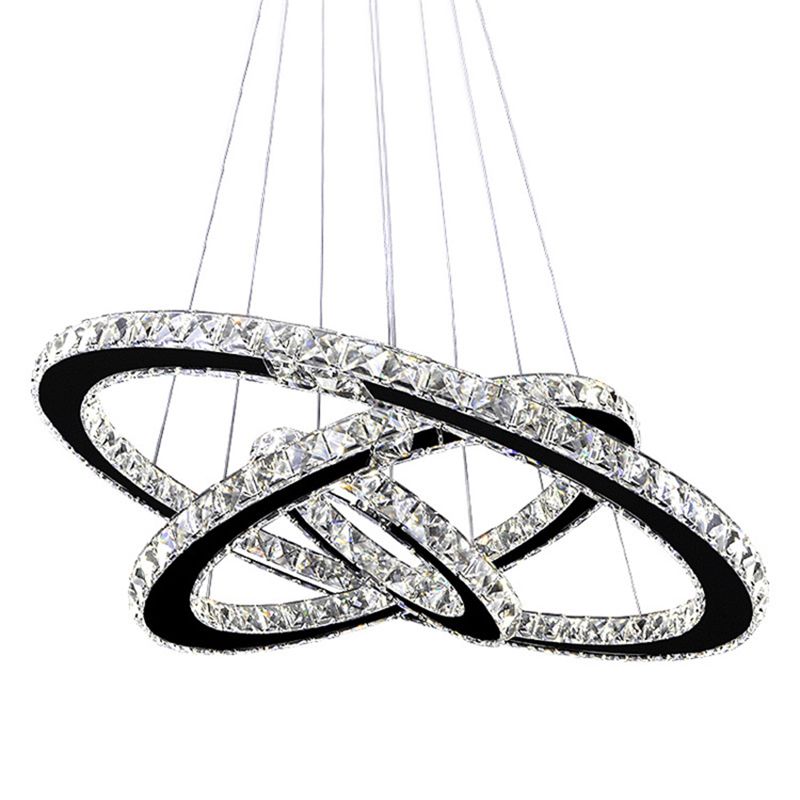 Faceted Crystal Circle LED Pendant Lighting Simplicity Stainless Steel Chandelier for Dining Room