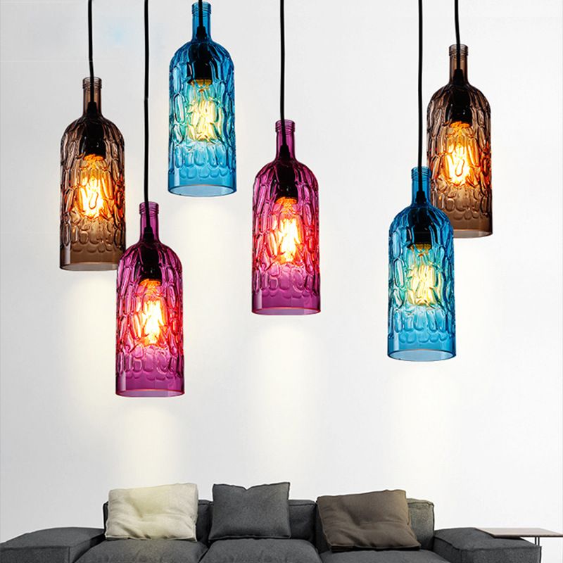 Vintage Art Deco Wijnfles Hangende lamp Golven Glas 1 Licht restaurant Down Lighting Pendant voor bar