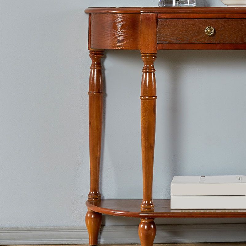 Rubbered Wood Half Moon Console Table Mid-Century Modern Accent Table for Hall