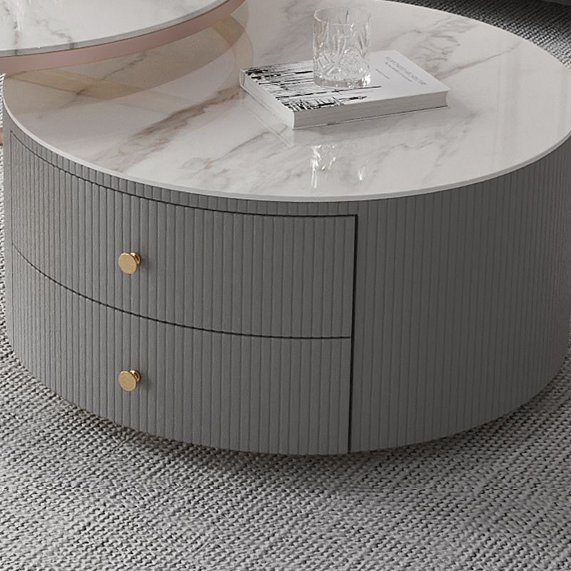 Glam Nesting Coffee Table Set Drum Round Slate Coffee Table with Drawers