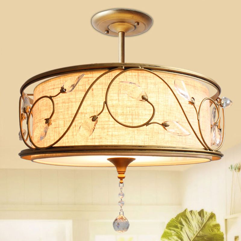 14 "/16" Dia Golden 3-Light Semi Flush Lamp Traditioneel metalen ronde plafondlicht met kristalelement