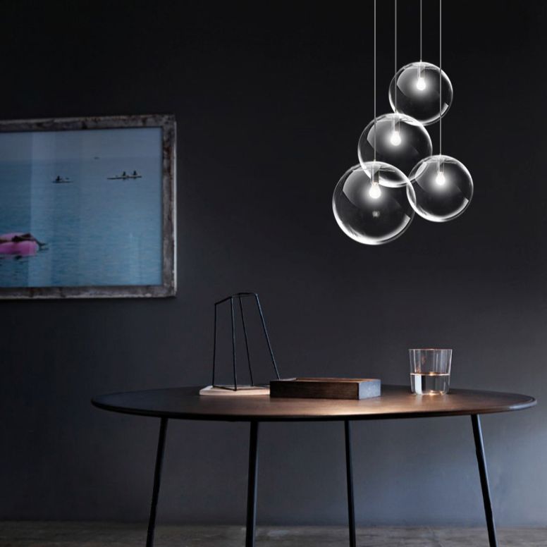 Minimalist Globe Pendant Lamp Clear Glass 1 Bulb Snack Bar Hanging Light in Black