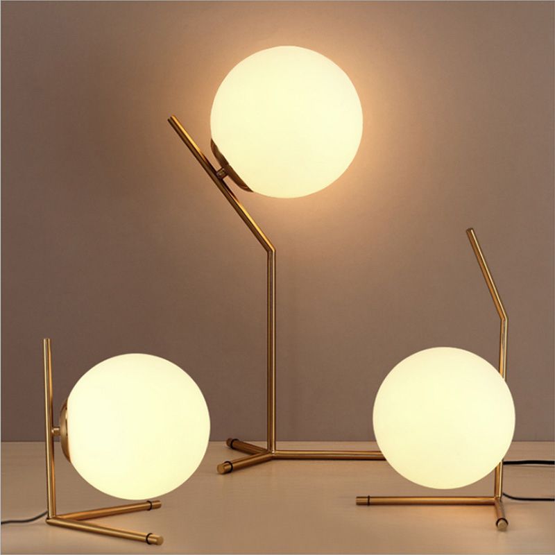 Modern Global Table Light White Glass 1 Light Table Lamp with Metal Backplate