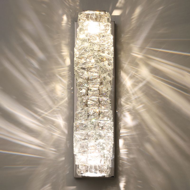 Silver Rectangular LED Wall Sconce in Modern Artistic Style Metal Wall Lamp with Crystal Shade