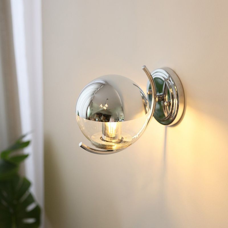 Glass Ball Shape Sconce Light Modern-Style 1 Light Wall Light Fixtures in Chrome