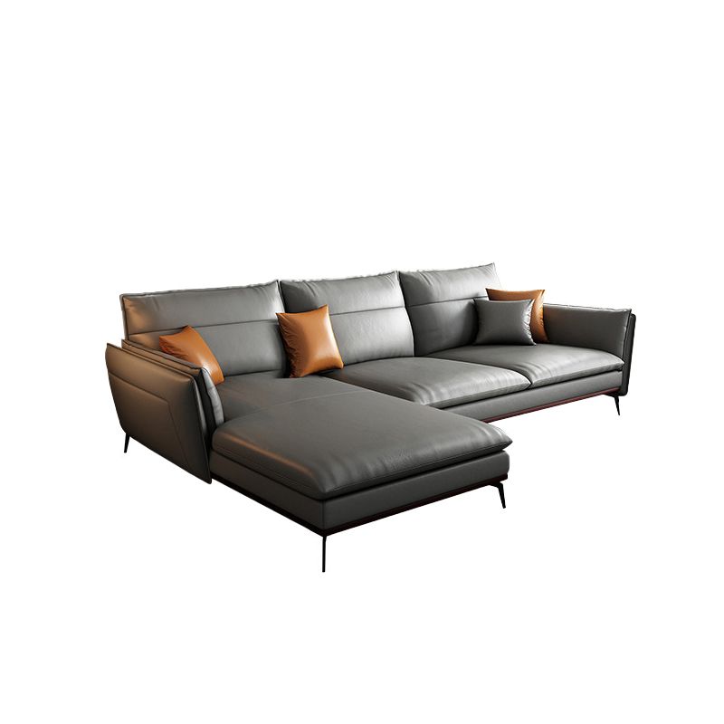 Contemporary Sofa Chaise Stationary Flared Arm Genuine Leather Sofa