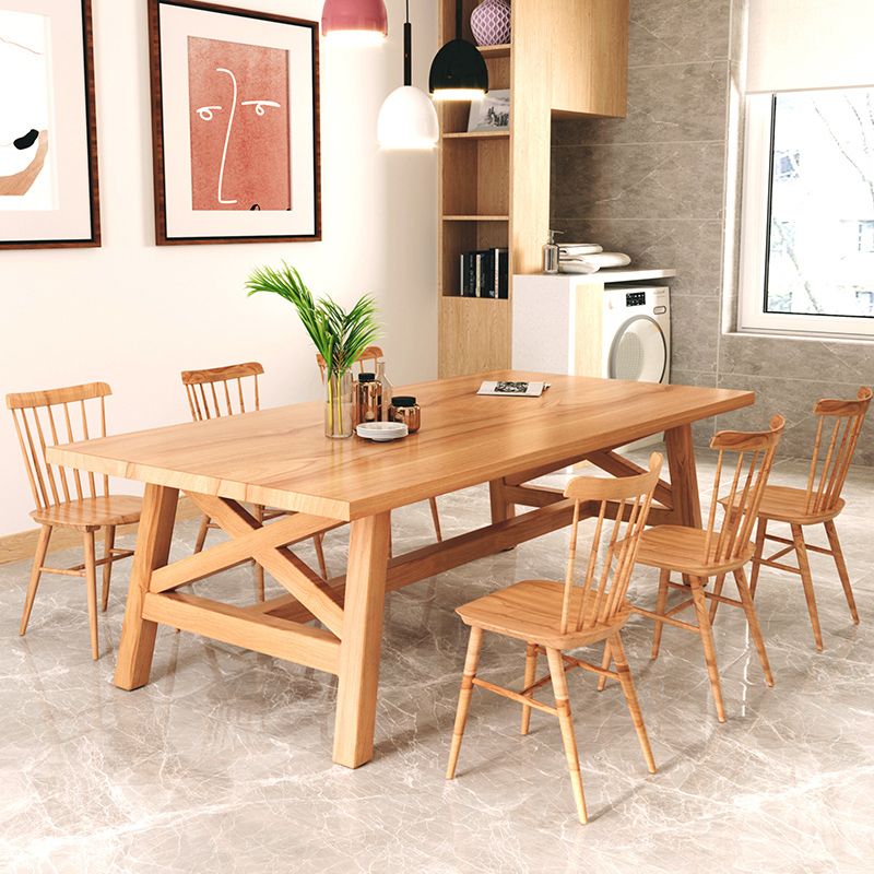 Contemporary Wood Top Dining Table with Rectangle Dining Table Furniture with Trestle Table
