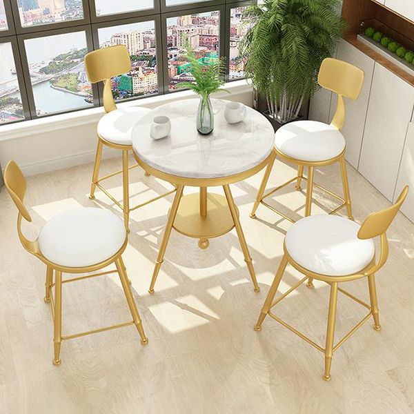 Glam 1/2/3/4/5 Pièces Ensemble de table à manger blanc-gold avec ensemble de dinette ronde en pierre